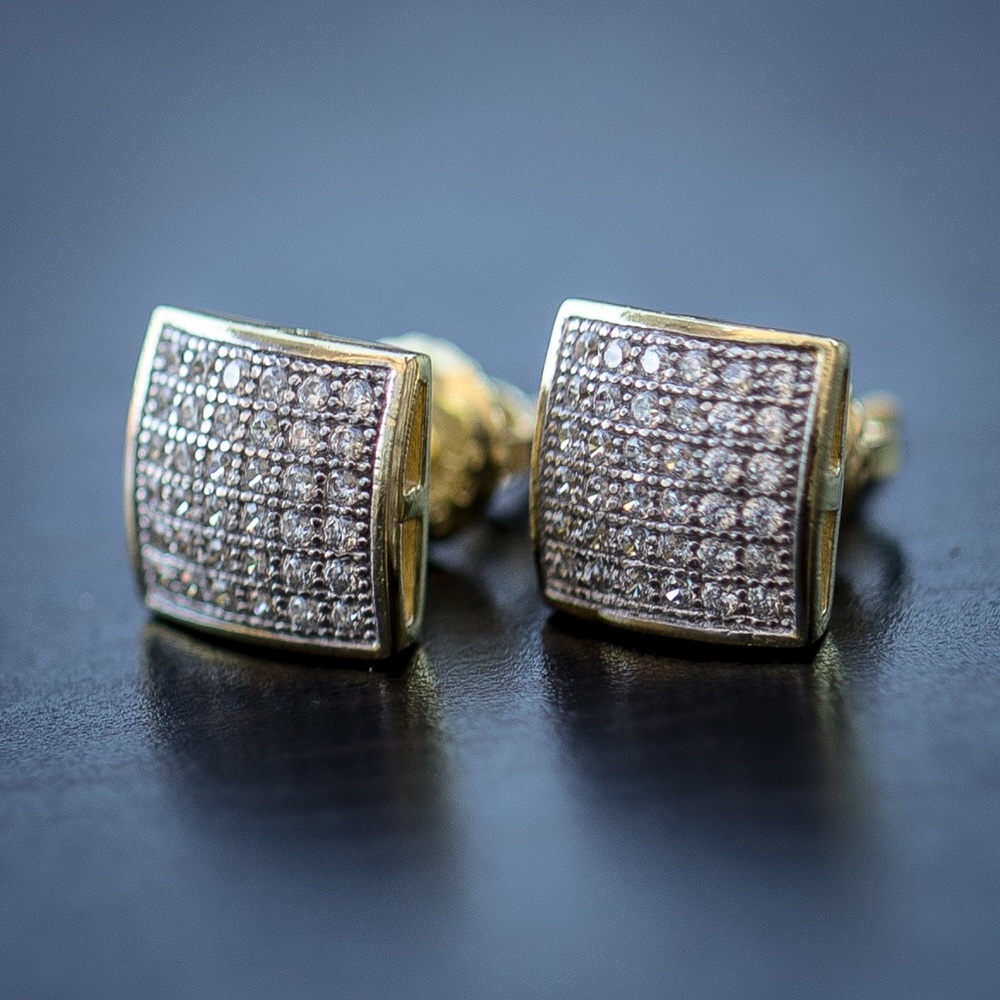 Gold Square Small Stud Hip Hop Earrings